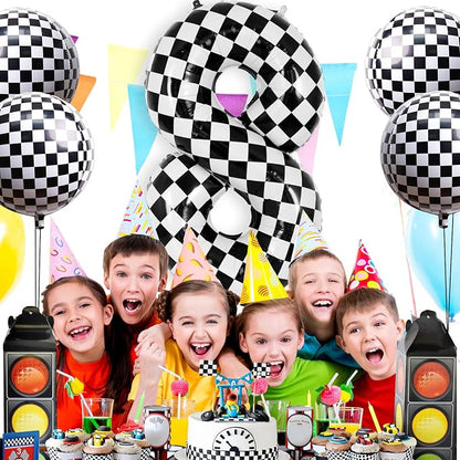 Checkered Number 8 Balloon 40 Inch, Large Foil Black and White Number Balloons - Image 4