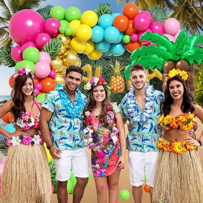176pcs Tropical Luau Balloon Arch Kit in Pink Green Gold Orange Teal Yellow | - Image 6
