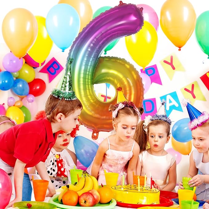Rainbow Number 6 Balloon 40 Inch, Big Large Foil Number Balloons, Gradient - Image 4