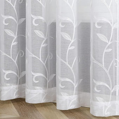 White Sheer Curtains Embroidered Leaves 2 Panels 54Wx120L | Light Filtering - Image 6