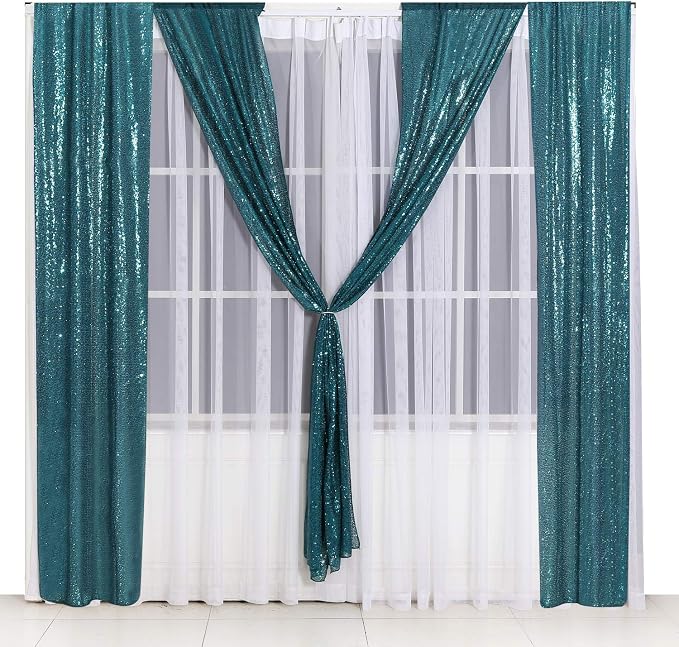 Poise3EHome 2ft x 8ft Teal Sequin Backdrop Curtains 2 Panels - Image 8