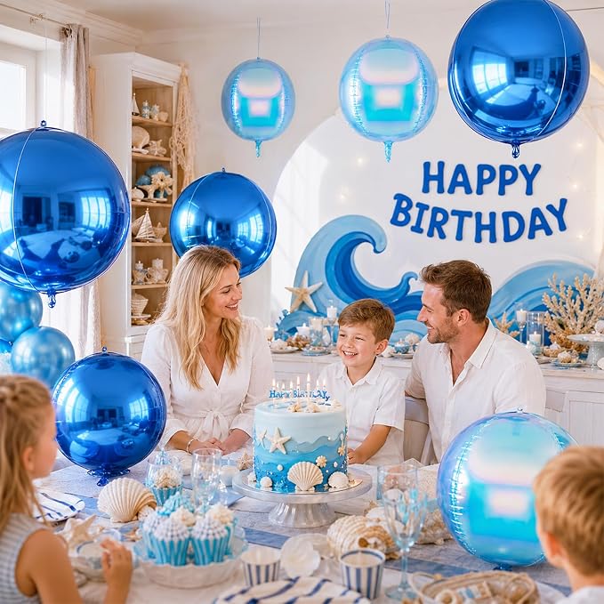 Biapian 12 Pcs Blue and Iridescent Round Balloons Foil, Large Blue Bubble - Image 6