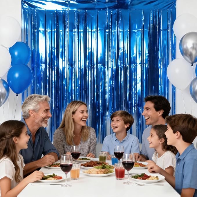 jijAcraft Metallic Blue Tinsel Foil Fringe Curtain, 3 Pack 3.2x6.5 Feet Party - Image 4