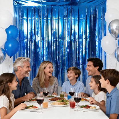 jijAcraft Metallic Blue Tinsel Foil Fringe Curtain, 3 Pack 3.2x6.5 Feet Party - Image 4