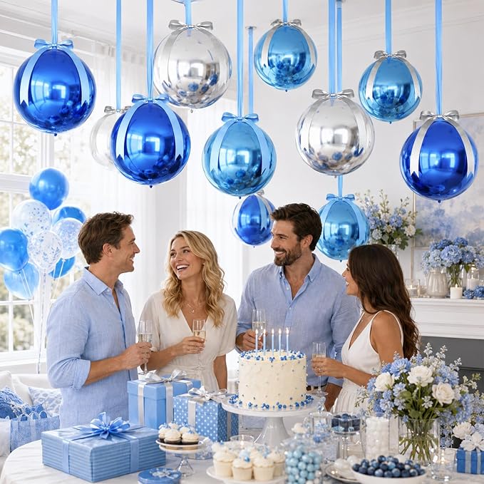 Blue and Silver Round Foil Balloons - Image 6