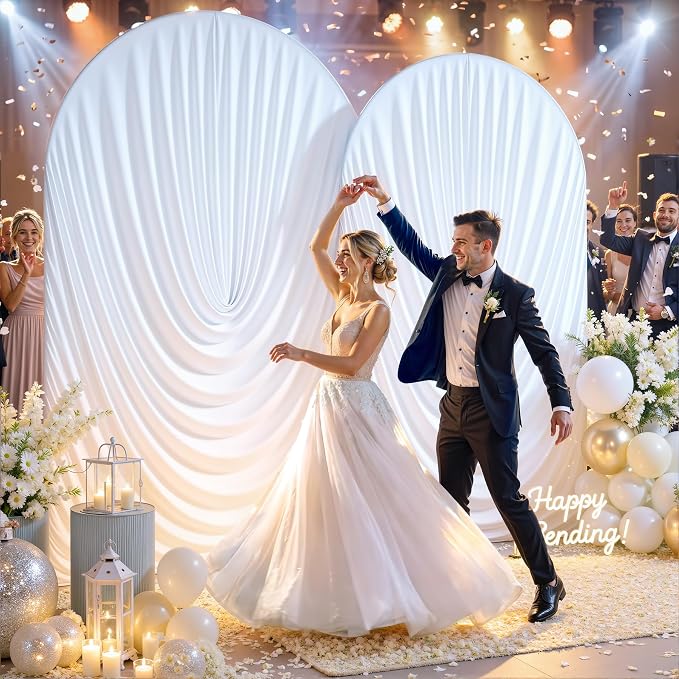 White Wedding Arch Backdrop Cover 7.2ft and 6ft Draped Arch Covers Stretchy - Image 2