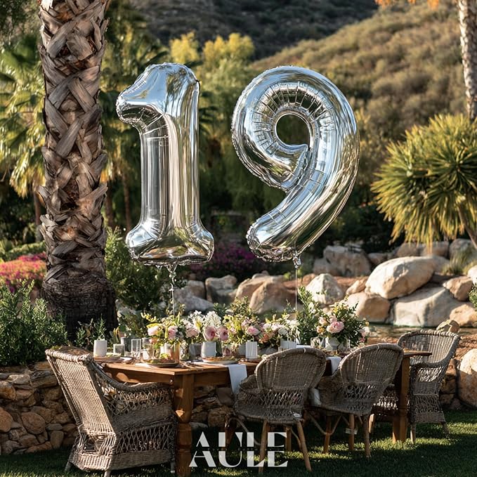 AULE 40 Inch Silver 19 Balloon Number Foil 0-9 Birthday Big Numbers | Birthday - Image 2