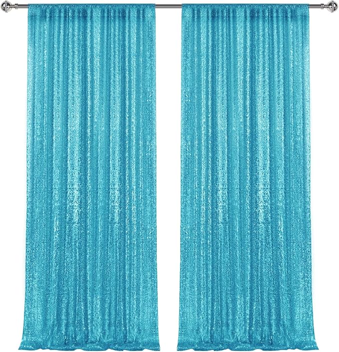 2×8FT-2PCS Turquoise Sequin Backdrop Curtains Panels, Photography Backdrop - Image 8