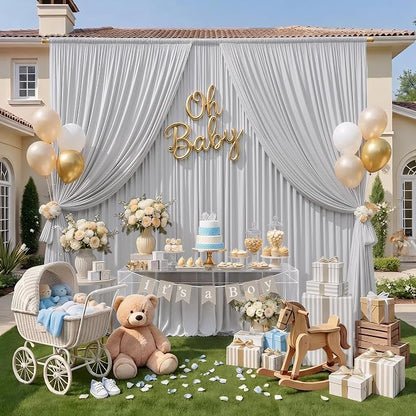 20ft x 10ft Wrinkle Free Silver Backdrop Curtain - Image 7