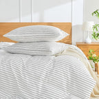 JELLYMONI 100% Natural Cotton Striped Standard Pillowcases Set, 2 Pack White with Thin Black Stripes Pattern Printed Pillow Covers with Envelope Closure (Pillows are not Included)