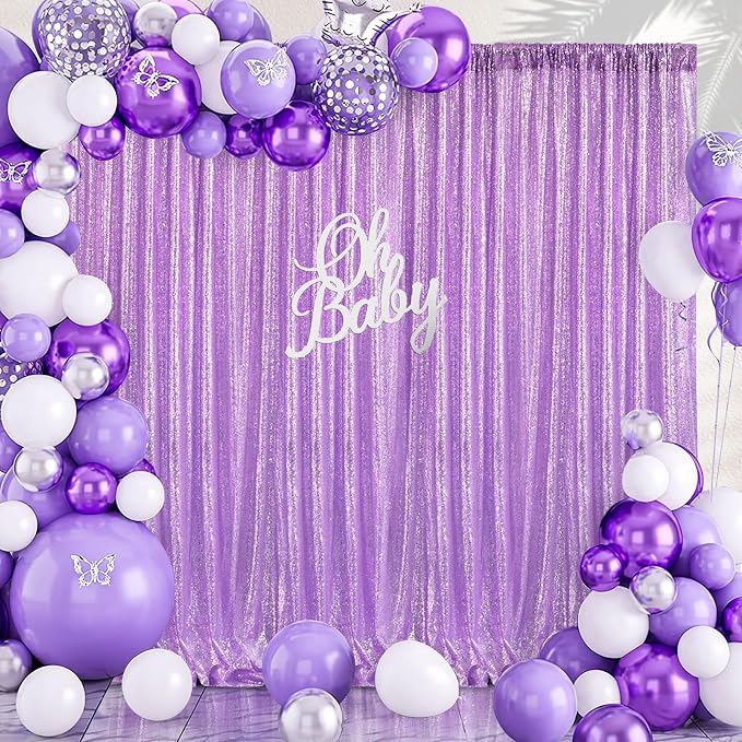 Lavender Sequin Curtains Backdrop 6 Pcs 2FTx8FT Shiny Shimmer Fabric | Glitter - Image 2