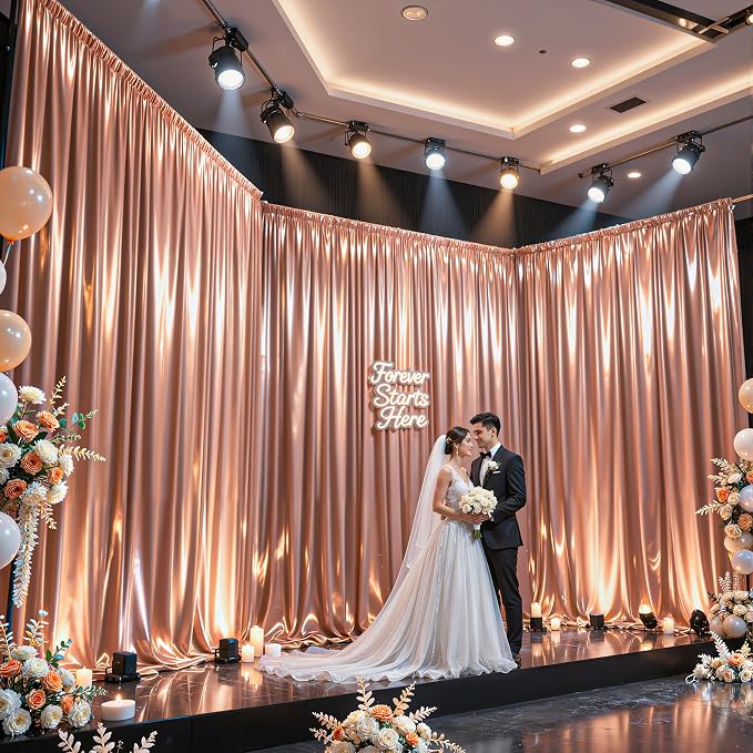 30x10ft Rose Gold Glitter Backdrop Curtain - Image 2