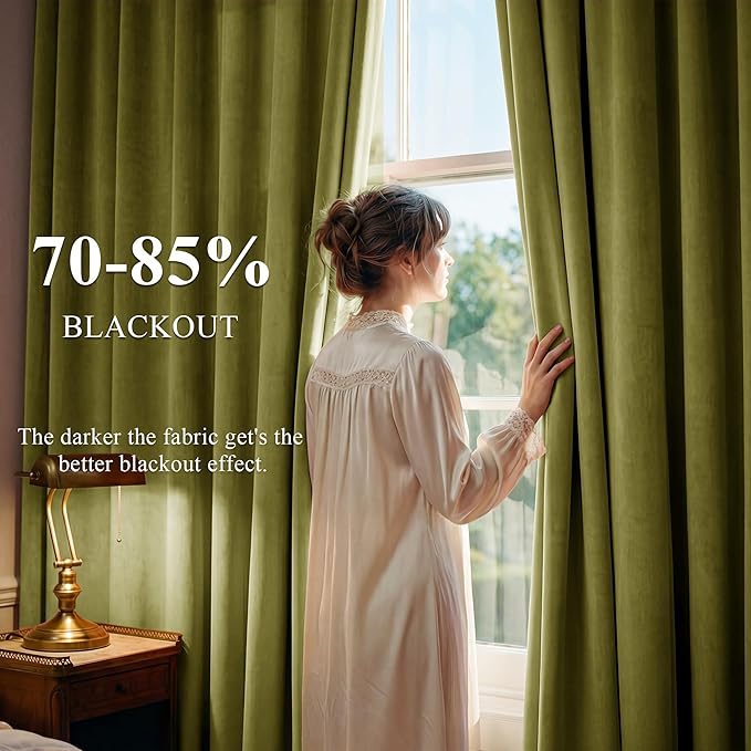 Olive Green Velvet Luxury Drapes - Image 3