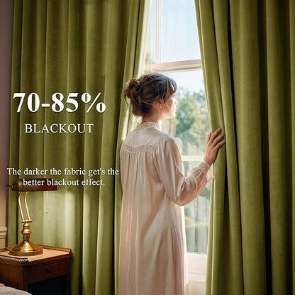 Olive Green Velvet Luxury Drapes - Image 3