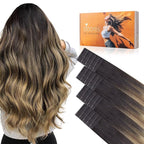 DOORES Invisi Edge Tape in Hair Extensions Human Hair, Dark Brown to Dirty Blonde 10 Injection Tape-ins with 10 Injection Tape-ins 50g 20 Inch, Injected Tape in Extensions