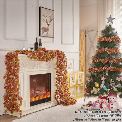 Artificial Flower Garland 6pcs 8.2ft Rose Vine Decor, Fall Purple Flower | - Image 4