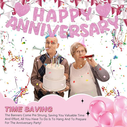 Fulmoon Happy Anniversary Banner Glitter Happy Anniversary Decorations Wedding - Image 6