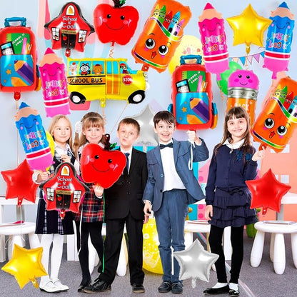 21 Pcs Large Back to School Balloons, Colorful Pencil Crayon Schoolbag Star Bus - Image 7