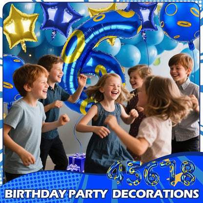 40 Inch Blue and Golden Ring Themed Number Balloon, Number Block Foil Number 6 - Image 4