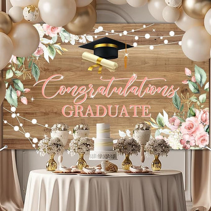 Rustic Wood Graduation Banner Congratulations Graduate Party Decorations - Image 6