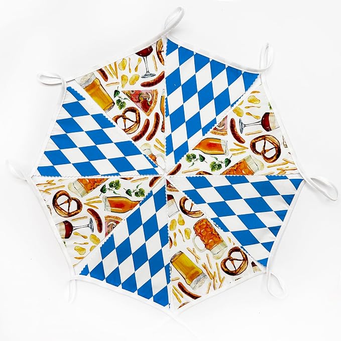 32Ft Oktoberfest Party Decorations Blue Plaid Triangle Flag Fabric Banner - Image 6