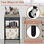 Makeup Organizer Cart Large, 2-in-1 Beauty Organizer with Wheels & Hair Tool Holder, Makeup Stand with Drawer, Vanity Storage Cosmetics Display Cases for Skin Care Nail Polish Perfume-Black