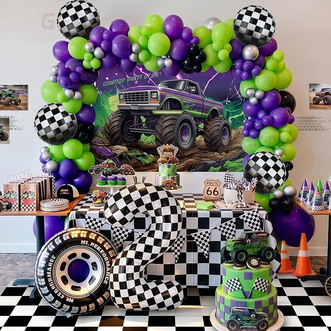 Monster Truck Birthday Party Theme 40 Inch Checkered Number Balloon 2 | - Image 6