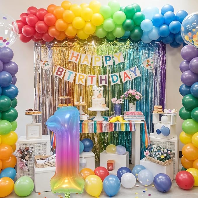 Big Number 1 Balloons, Rainbow Multicolor Foil 1 Balloon Numbers 40 Inch - Image 7