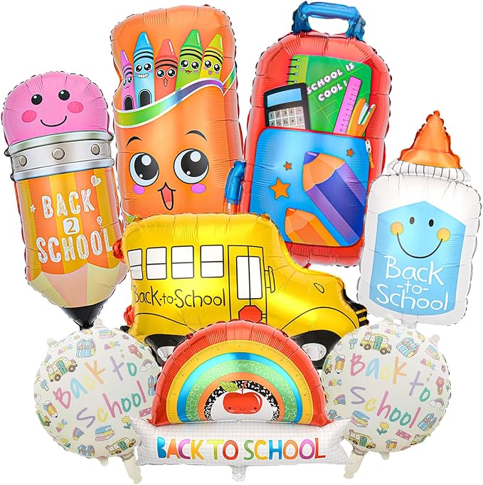 8 Pcs Back To School Foil Balloons Colorful School Bus Pencil Schoolbag Crayon by HOLTIOCLAN