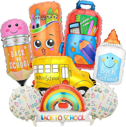 8 Pcs Back To School Foil Balloons Colorful School Bus Pencil Schoolbag Crayon by HOLTIOCLAN