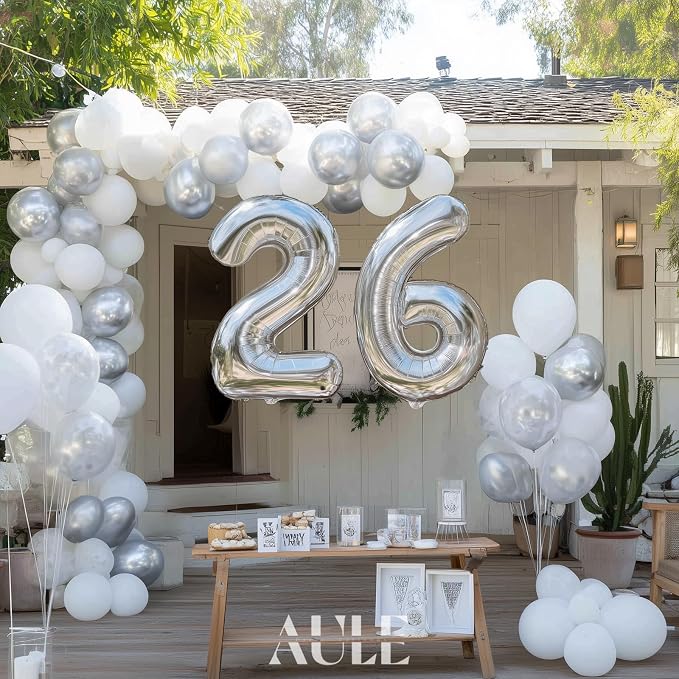AULE 40 Inch Silver 26 Balloon Number Foil 0-9 Birthday Big Numbers | Birthday - Image 5