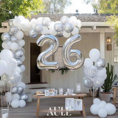 AULE 40 Inch Silver 26 Balloon Number Foil 0-9 Birthday Big Numbers | Birthday - Image 5