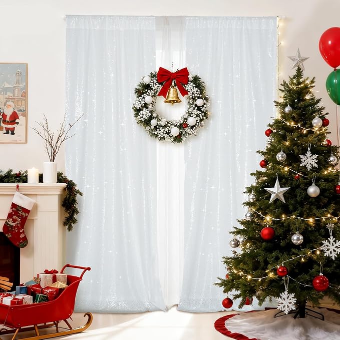 PartyDelight White Sequin Backdrop Curtains 2x8ft 2 Panels | Sparkly 3mm sequins - Image 3