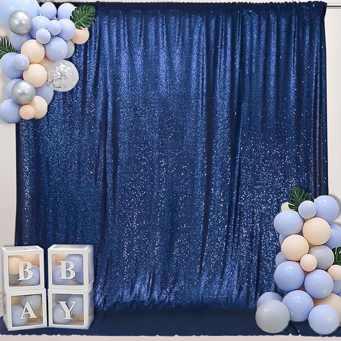 PartyDelight Navy Blue Sequin Backdrop 6x6ft Sparkly Photo Curtain | 4 Inch Rod - Image 7