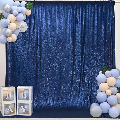 PartyDelight Navy Blue Sequin Backdrop 6x6ft Sparkly Photo Curtain | 4 Inch Rod - Image 7