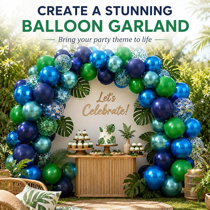 Blue and Green Balloon Set, 12 Inch Navy Blue Dark Green Balloons Metallic - Image 5
