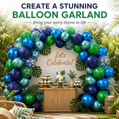 Blue and Green Balloon Set, 12 Inch Navy Blue Dark Green Balloons Metallic - Image 5