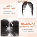 Benehair Clip on Bangs for Women Human Hair, Fake Bangs Clip Human hair, Middle Part Bangs Clip in Hair Extensions Hair Pieces with Temples for Daily Wear (Black)