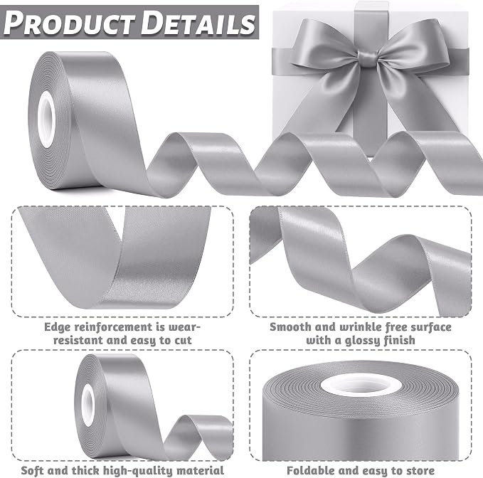 30Yards 1 1/2In Gray Ribbon for Gift Wrapping Birthday Holiday Decor Crafts | - Image 3