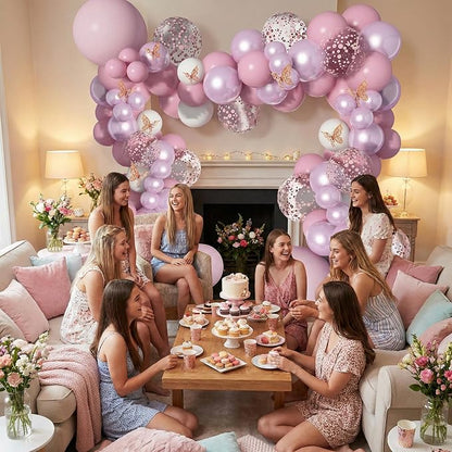 Pink Butterfly Balloon Garland Kit 113pcs, 18in Pink Purple Pearl Confetti - Image 7