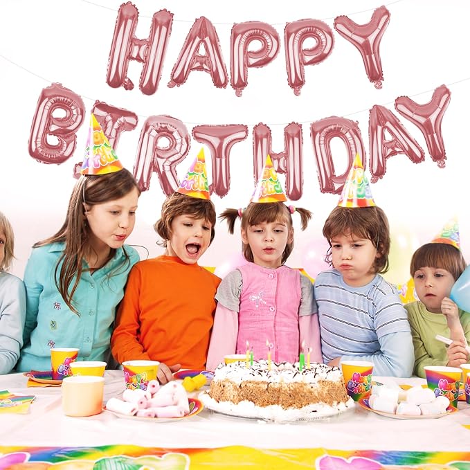 Happy Birthday Balloons Banner Rose Gold 16 Inch Mylar Foil Letters | - Image 4