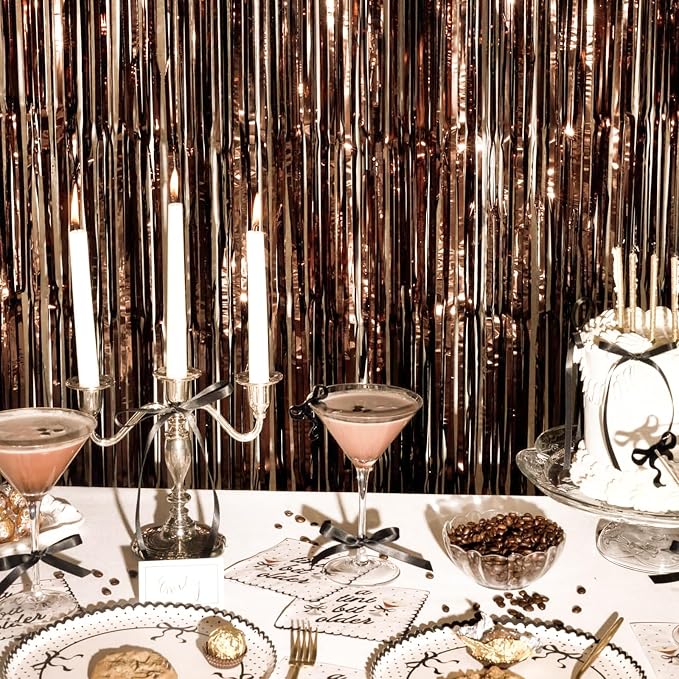 PartyWoo Metallic Brown Foil Fringe Tinsel Streamers 2pcs 6.6FT Backdrop | - Image 3
