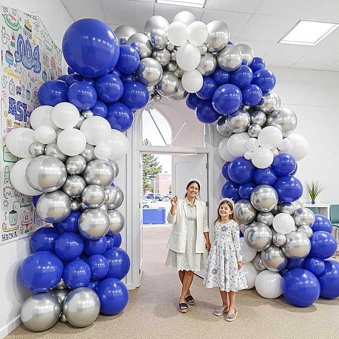 412Pcs Blue White Silver Balloon Arch Kit, 18 12 10 5 Inch Different Size Royal - Image 7