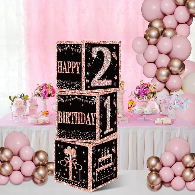 Eiurteao 3pcs Rose Gold 21st Birthday Decorations Boxes - Image 5