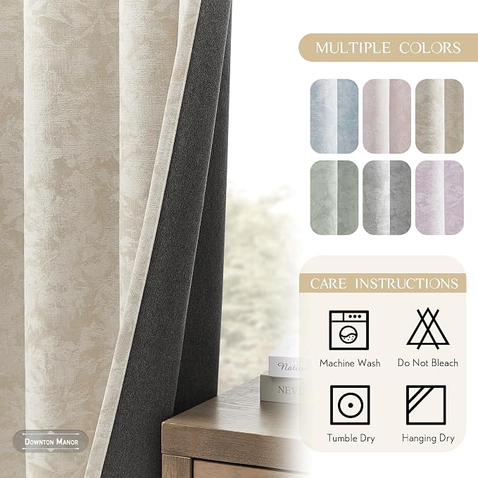 Beauoop Beige Floral Jacquard Blackout Curtains - Image 8