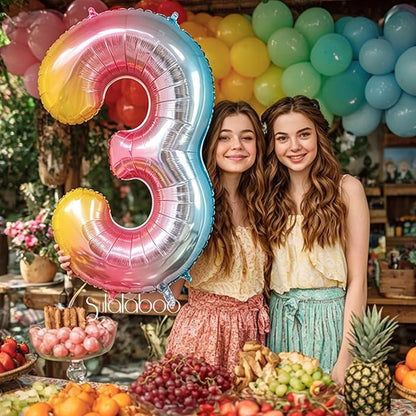 Rainbow Gradient Number 3 Balloon 40 Inch Big Large Balloons 0-9 | 3rd Helium - Image 2