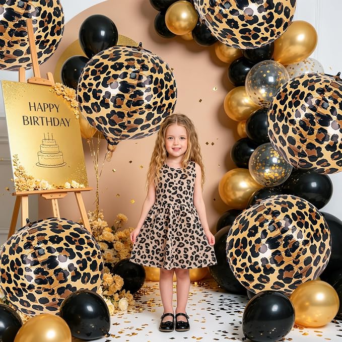 Cheetah Print Balloons 6 Pcs Leopard Foil Balloons 22 Inch 4D Round Safari - Image 4