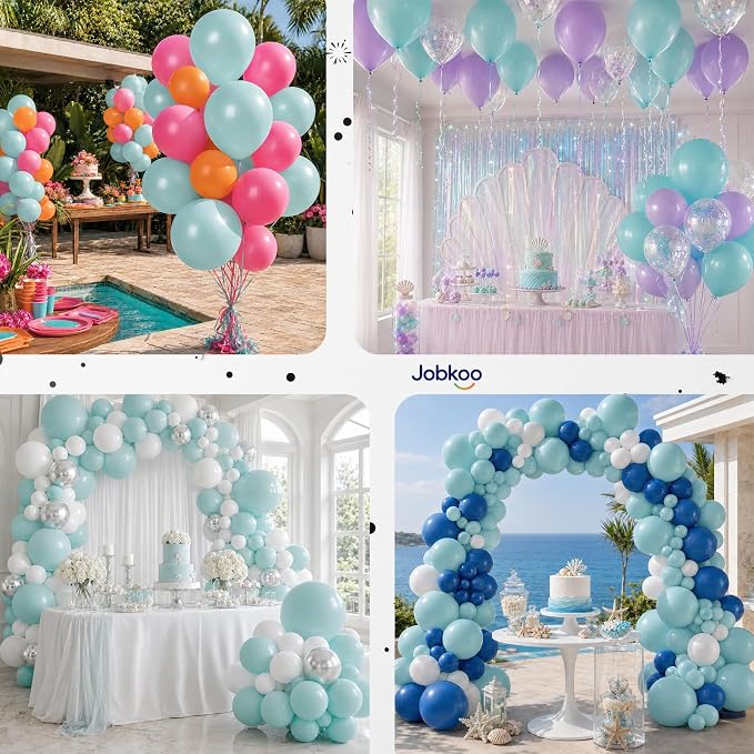 Jobkoo Pearl Teal Balloons, 12 Inch Pearl Turquoise Aqua Blue Latex Balloon | - Image 7
