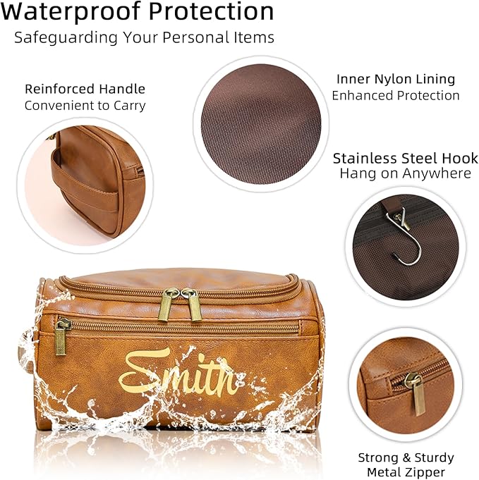 Personalized Toiletry Bag for Men, Engraved Name Initials Toiletry Bag, Customized Monogram Travel Shaving Dopp Kit for Groomsmen, Gift for Christmas, Birthday, Dad, Husband (Black)