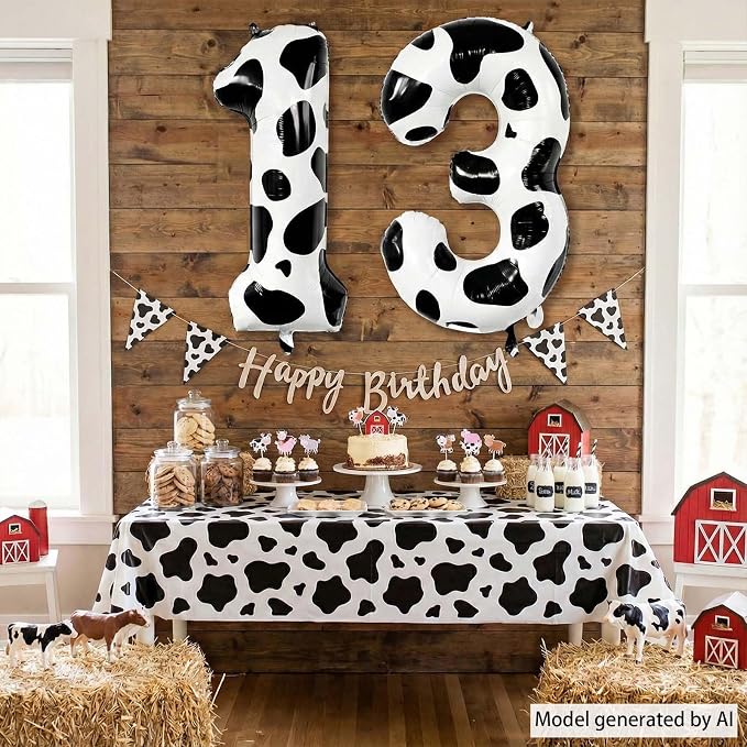 40 Inch Cow Print Number 13 Balloon Set, Giant Black and White Foil Number - Image 6